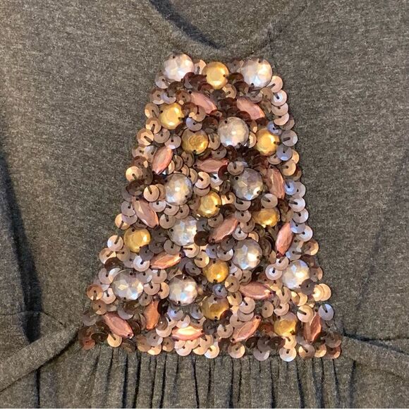 BODEN Dress Women’s 4 Gray Midi V-Neck Tie Back Long Sleeve Empire Waist. NWT - Picture 4 of 13